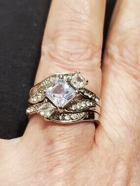 New 3-piece Past Present And Future Interlocking Ring Set   925   Size 7